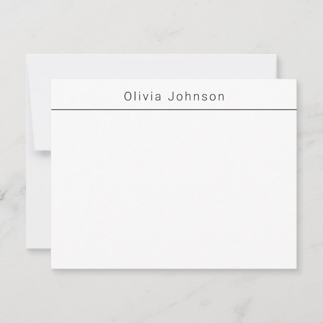 Modern Minimal  Monogram Name White Flat Note Card (Front)