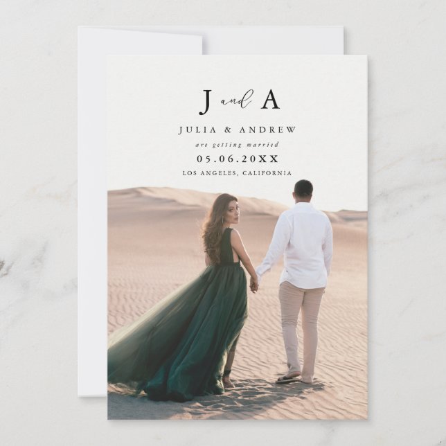 Modern Minimal Monogram Photo Save The Date Invitation (Front)