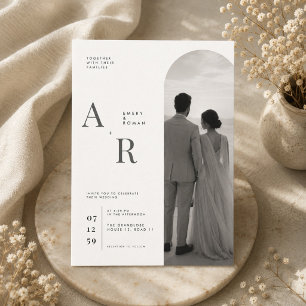 Modern Minimal Monogram Photo Wedding Invitation. Invitation