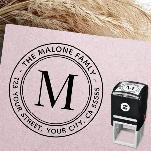 Modern minimal monogram return address self-inking stamp