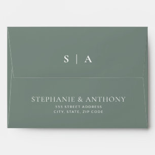 Modern Minimal Monogram Sage and White Wedding Envelope