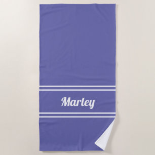 Modern Minimal Monogram Script Periwinkle Blue Beach Towel