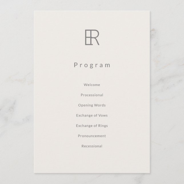 Modern Minimal Monogram Wedding Program Programme (Front)