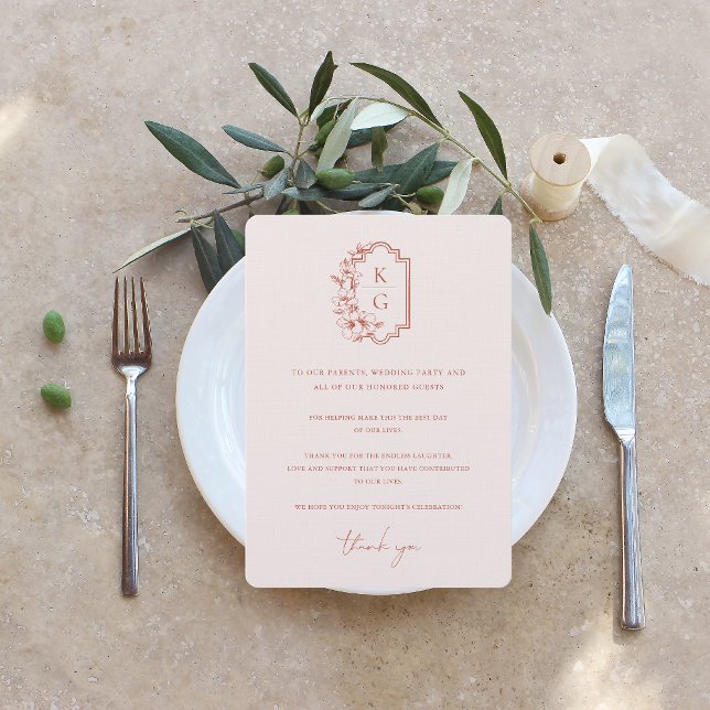 Modern Minimal | Monogram Wedding Table Thank You Menu (Creator Uploaded)