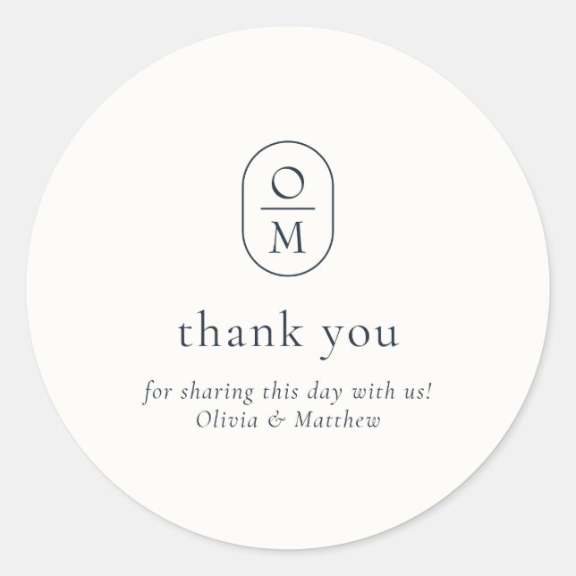 Modern Minimal Monogram Wedding Thank you Sticker (Front)