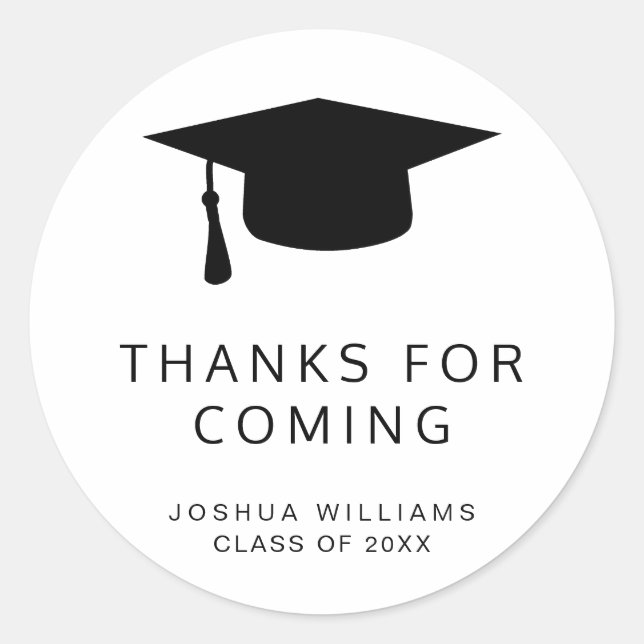 Modern Minimal Mortar Board Simple Graduation Classic Round Sticker (Front)
