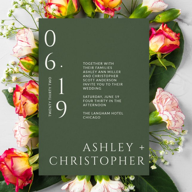 Modern Minimal Moss Green Split Date Wedding Invitation (Creator Uploaded)