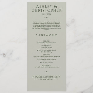 Modern Minimal Moss & Sage Green Wedding Ceremony Programme