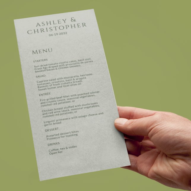 Modern Minimal Moss & Sage Wedding Reception Menu (Creator Uploaded)