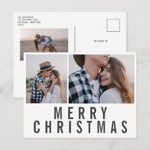 Modern minimal multi photo black white christmas postcard