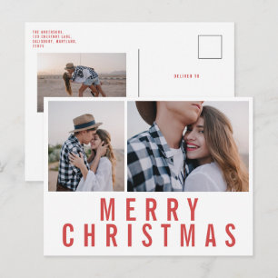 Modern minimal multi photo chic stylish christmas postcard