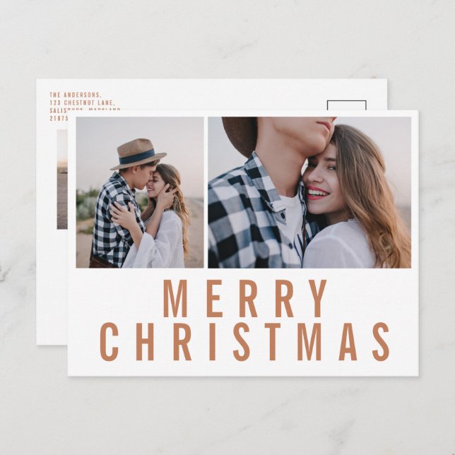 Modern minimal multi photo chic stylish christmas postcard (Front/Back)