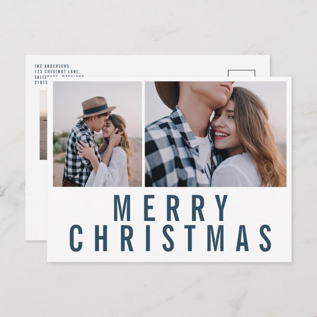 Modern minimal multi photo chic stylish christmas postcard (Front/Back)