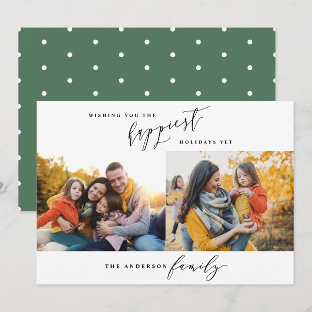 Modern minimal multi photo Christmas script Holiday Card (Front/Back)