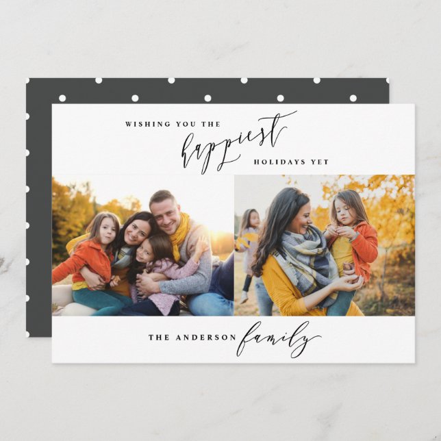 Modern minimal multi photo Christmas script Holiday Card (Front/Back)
