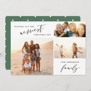 Modern minimal multi photo Christmas script Holiday Card