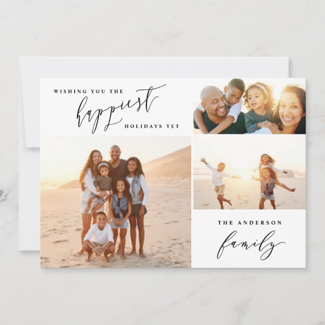 Modern minimal multi photo holiday script card (Front)