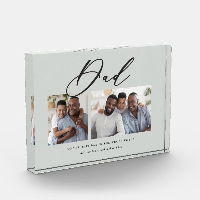 Modern minimal multi photo script dad gift block (Left)