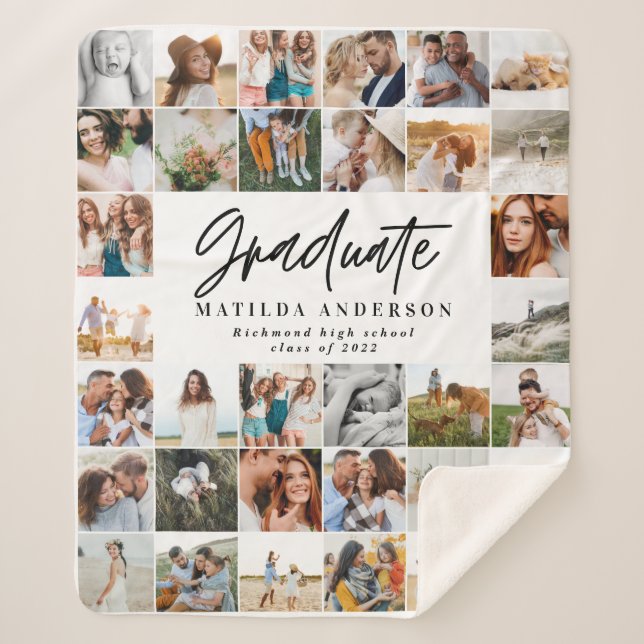 Modern minimal multi photo script dad gift  fleece sherpa blanket (Front)