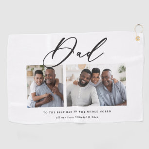 Modern minimal multi photo script dad gift golf towel
