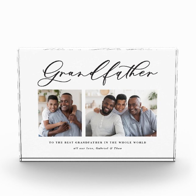 Modern minimal multi photo script grandfather gift block (Front)