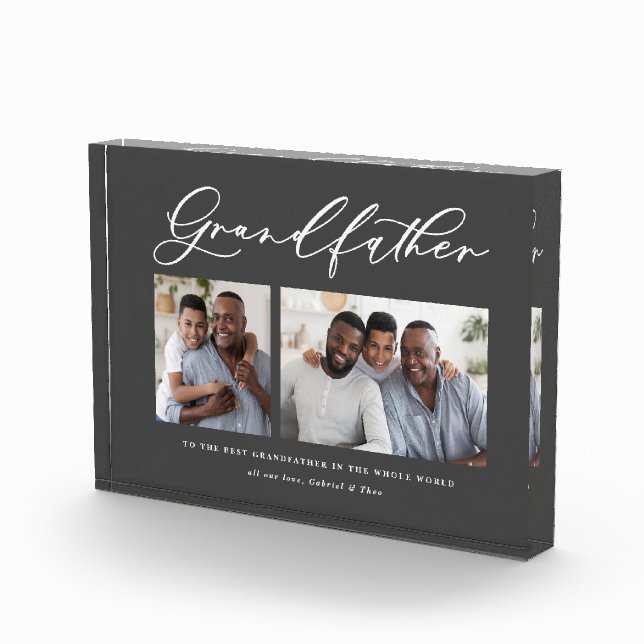 Modern minimal multi photo script grandfather gift block (Right)