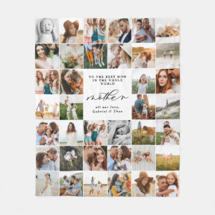 Modern minimal multi photo script mum gift fleece blanket