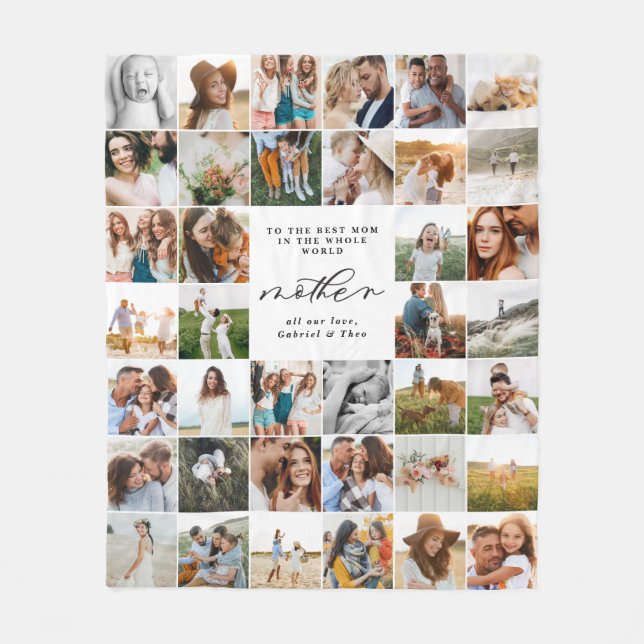 Modern minimal multi photo script mum gift fleece  blanket (Front)