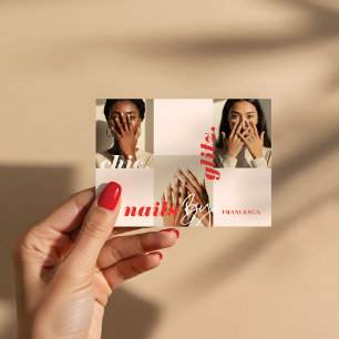 Modern Minimal Nail Salon Business Photo Collage Business Card