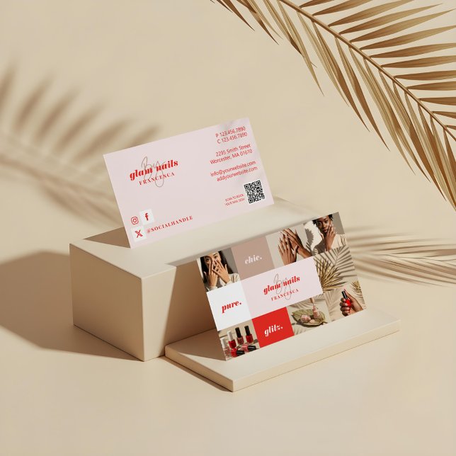 Modern Minimal Nail Salon Business Photo Collage Business Card (Modern Minimal Nail Salon Business Photo Collage Business Card)