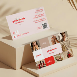 Modern Minimal Nail Salon Business Photo Collage Card