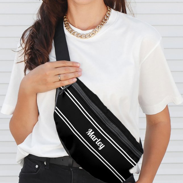 Modern Minimal Name Monogram Script Template Black Bum Bags (Stylish Modern Minimal Name Monogrammed Script Template Black Fanny Pack)