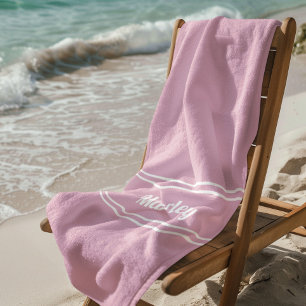 Modern Minimal Name Monogram Script Template Pink Beach Towel