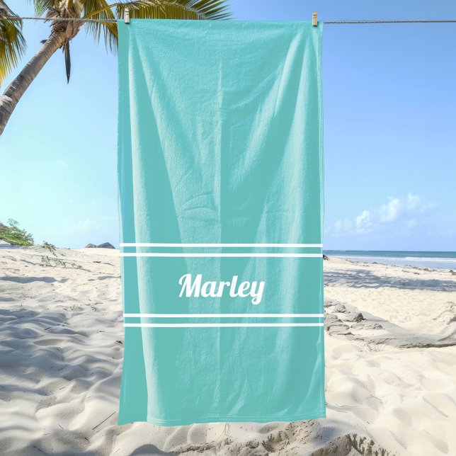 Modern Minimal Name Monogram Script Template Teal  Beach Towel (Creator Uploaded)
