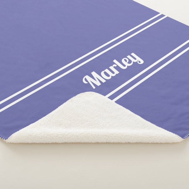 Modern Minimal Name Monogrammed Blue Sherpa Blanket (3/4)