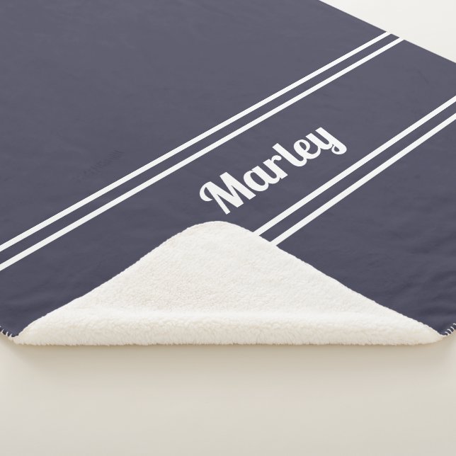 Modern Minimal Name Monogrammed Script Chic Blue Sherpa Blanket (3/4)