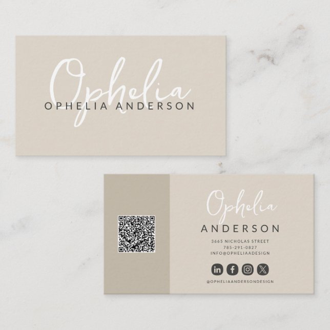 Modern minimal natural script boho QRcode Business Card (Front/Back)