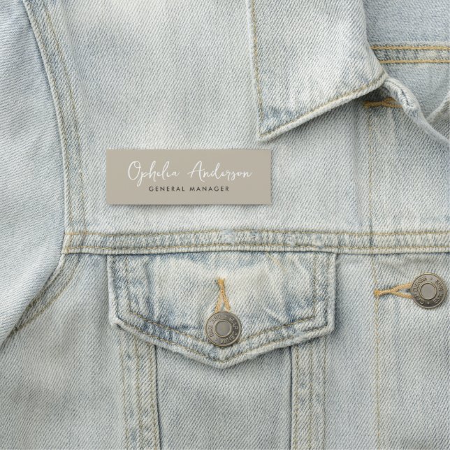 Modern minimal natural script boho QRcode Name Tag (In Situ)