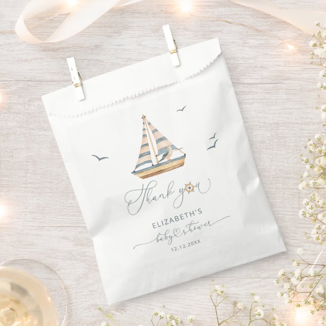 Modern Minimal Nautical Sailboat Baby Shower Favour Bags (Clipped)