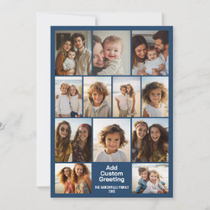 Modern Minimal Navy - 12 Photo Collage Holiday Card