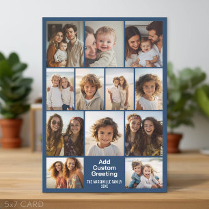 Modern Minimal Navy - 12 Photo Collage Holiday Card