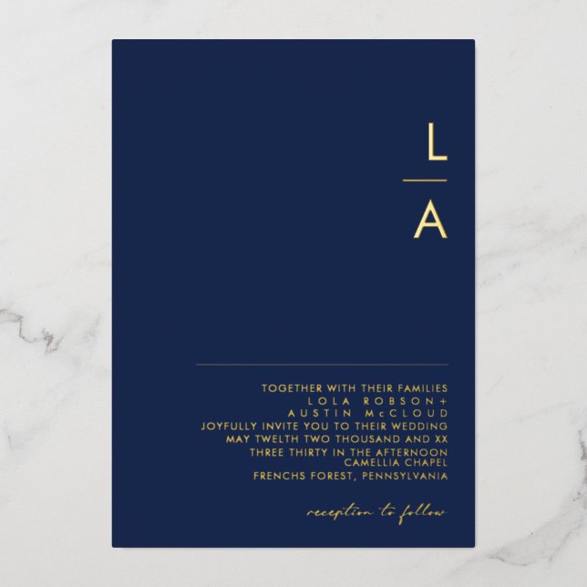 Modern Minimal Navy And Gold Monogram Wedding Real (Front)