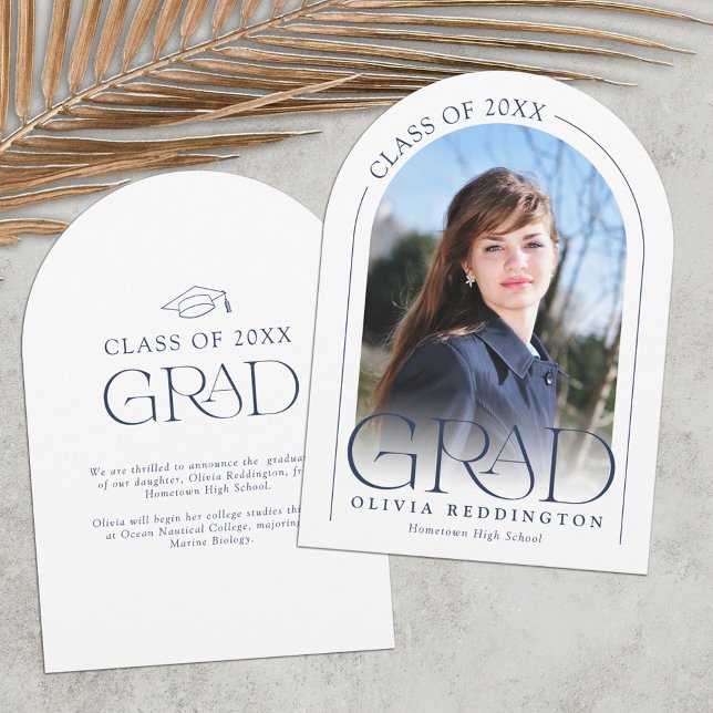 Modern Minimal Navy Arch Photo Grad Announcement (Creator Uploaded)
