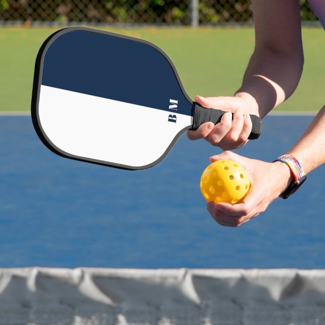 Modern Minimal  Navy Blu and White Monogram Custom Pickleball Paddle (Insitu)
