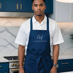 Modern Minimal Navy Blue Chef Kitchen Custom Name Apron