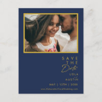 Modern Minimal Navy Blue Gold Photo Save The Date