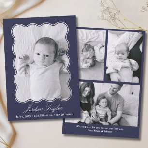 Modern Minimal Navy Blue Newborn Baby Birth Announcement