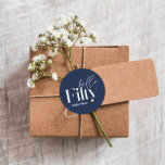 Modern minimal navy blue simple 50th birthday classic round sticker<br><div class="desc">Modern minimal typography simple navy blue and white 50th birthday party favour sticker. Part of a contemporary collection.</div>