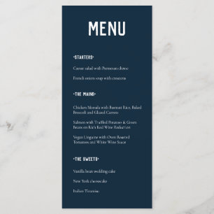 Modern Minimal Navy Blue Typography Wedding Menu