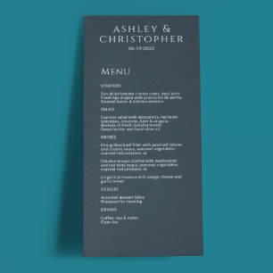 Modern Minimal Navy Blue Wedding Reception Menu